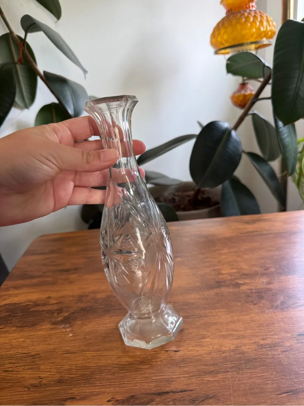 Pressed Starburst Clear Glass Bud Vase